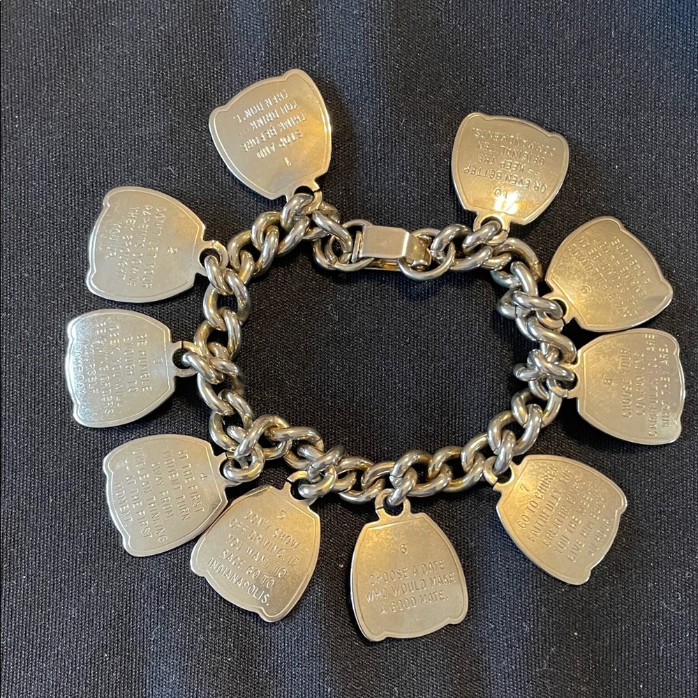 Vintage Silver 10 Rules to Live By Charm Bracelet